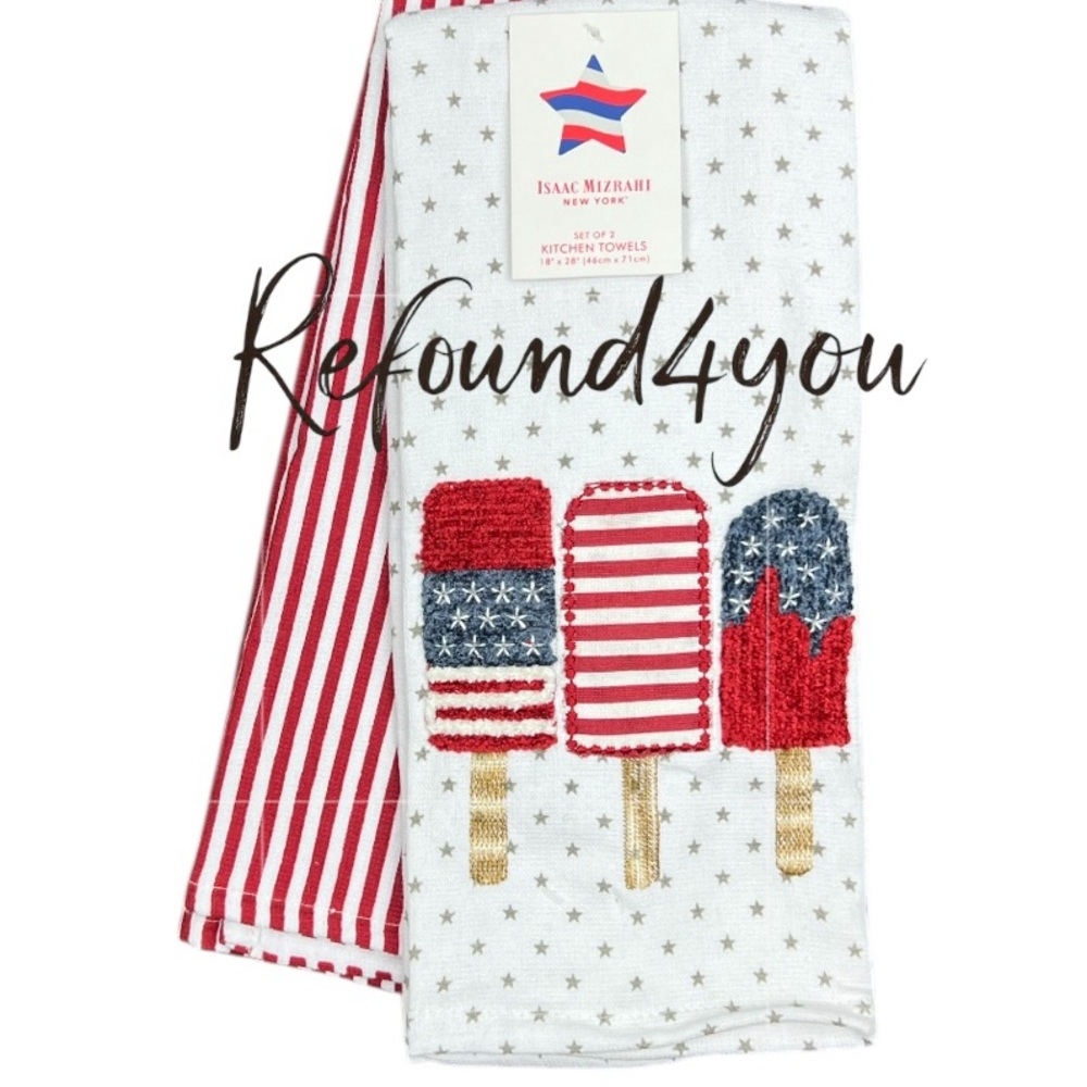 Isaac Mizrahi - ‘Patriotic Popsicle’ Dish Towels (2). NWT Firm! Last one!
